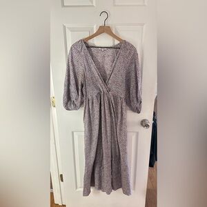 Madewell Geometric Print Midi Dress in Cream and Brown